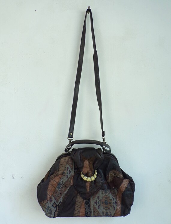 Vintage Patchwork Purse, Brown Shoulder Bag, Patt… - image 2