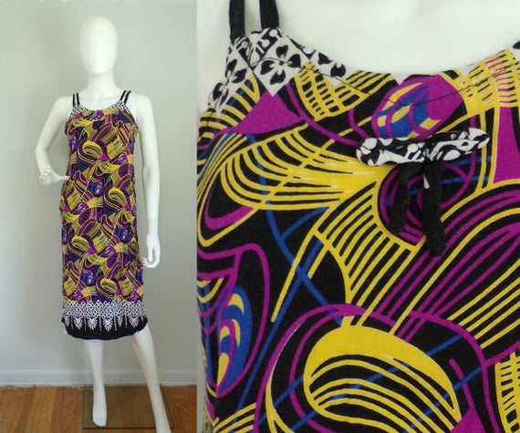 Vintage Geometric Print Dress,  Handmade 1990s Br… - image 1