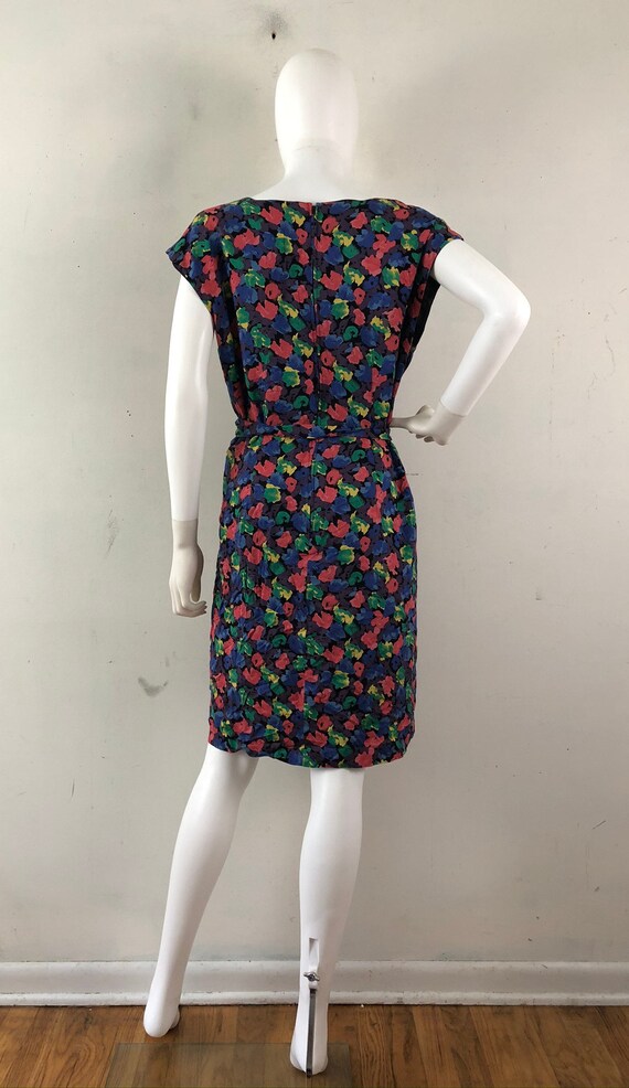 Vintage Floral Belted Dress, 1990s Sleeveless Flo… - image 7
