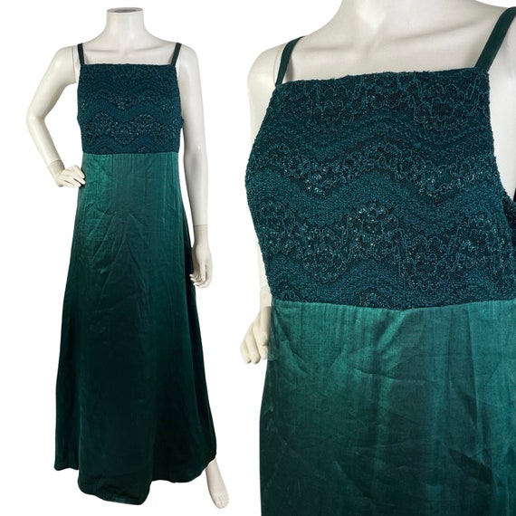 80's Off the Shoulder Drop Waist Emerald Green Gown by House of Bianche