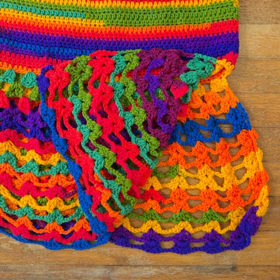 Hand Crocheted Rainbow Skirt, Women's Size Small, Acrylic Yarn, Close/Open Weave View 3