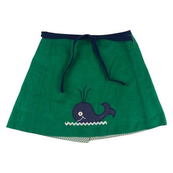 Vintage Girls Skirt, Preppy Whale Polka Dot Print… - image 1