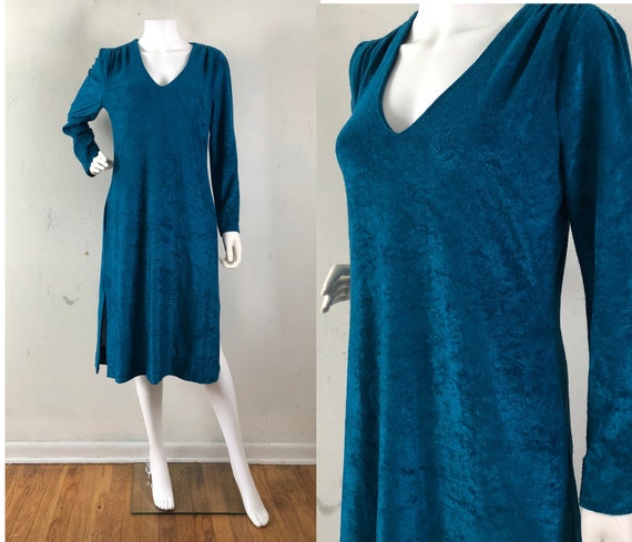 Vintage Terry Cloth Dress , Deep Teal Coverup, Vin