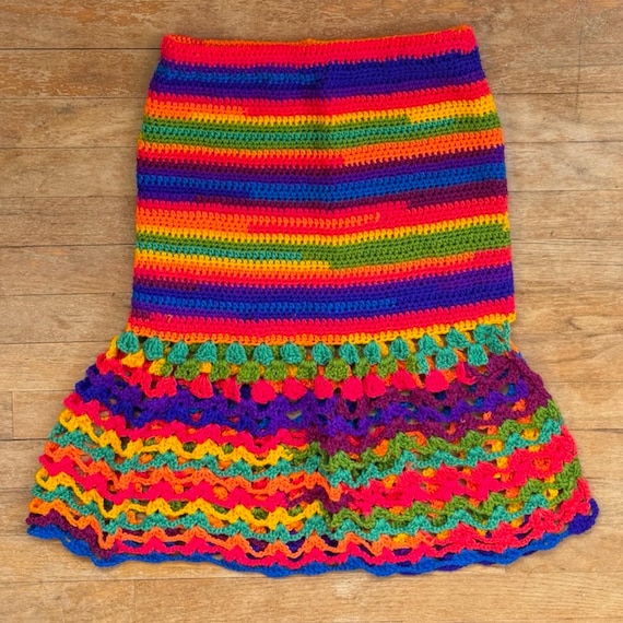Hand Crocheted Rainbow Skirt, Women's Size Small, Acrylic Yarn, Close/Open Weave