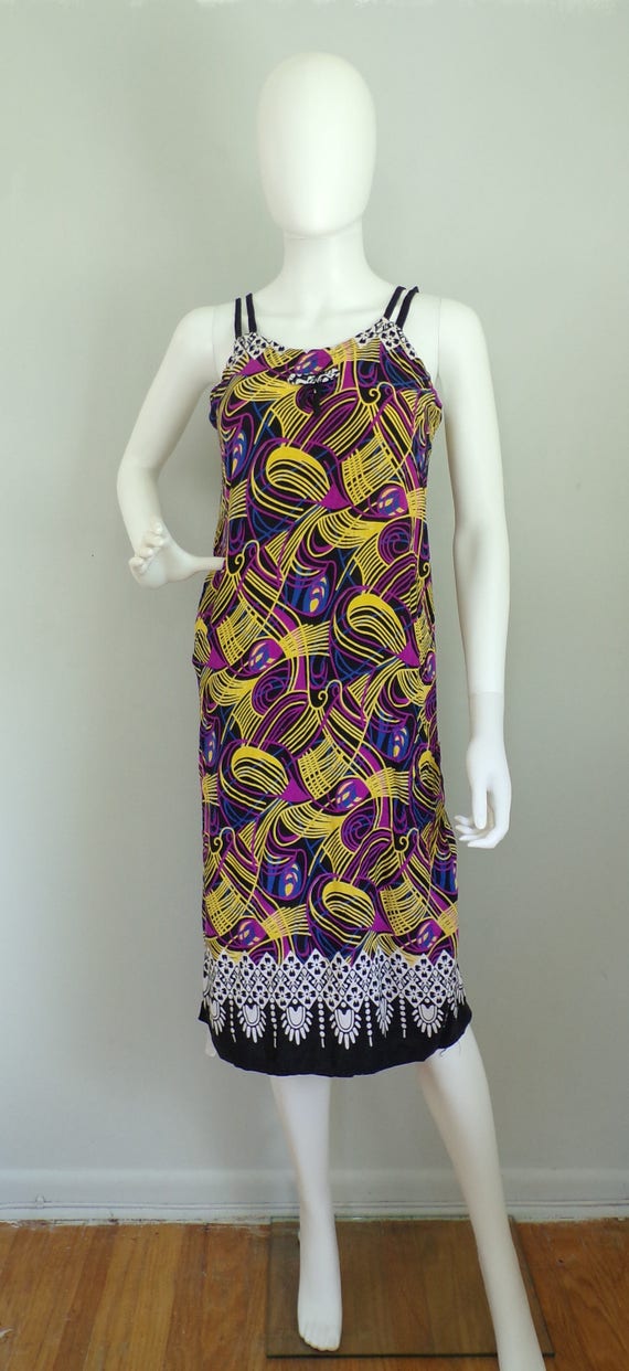 Vintage Geometric Print Dress,  Handmade 1990s Br… - image 2