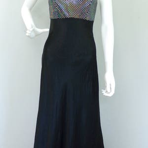 Vintage Iridescent Sequin Maxi Dress: 1980s Black Prom Gown, Small
