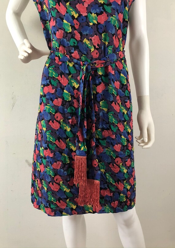 Vintage Floral Belted Dress, 1990s Sleeveless Flo… - image 5