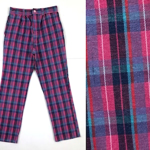 Vintage Girls Plaid Cotton Pants: 1990s High Waist, Size 10