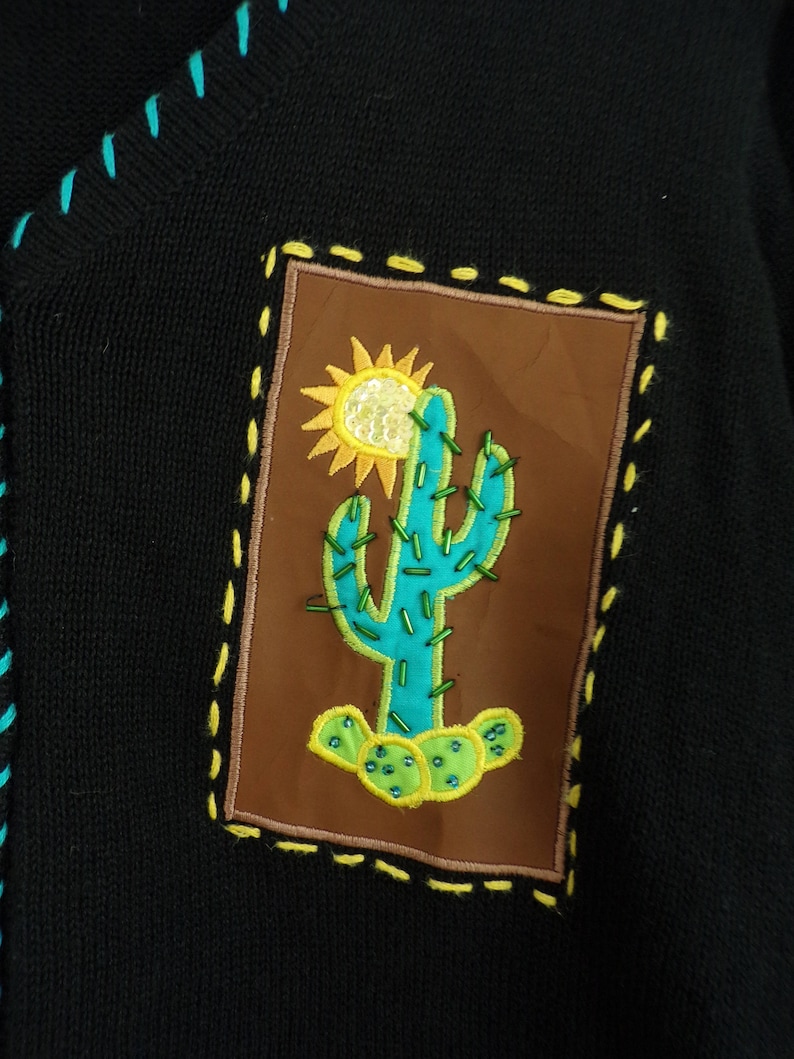 Vintage Western Cardigan Sweater 90s Embroidered Beaded Applique Cowgirl Sweater Button Down Embellished Rodeo Womens Jumper XL Extra Large