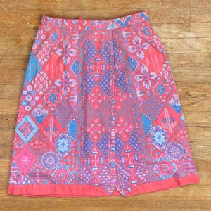 Reversible Vintage Wrap Skirt: Pink & Blue Print, Hand Tailored XS-S