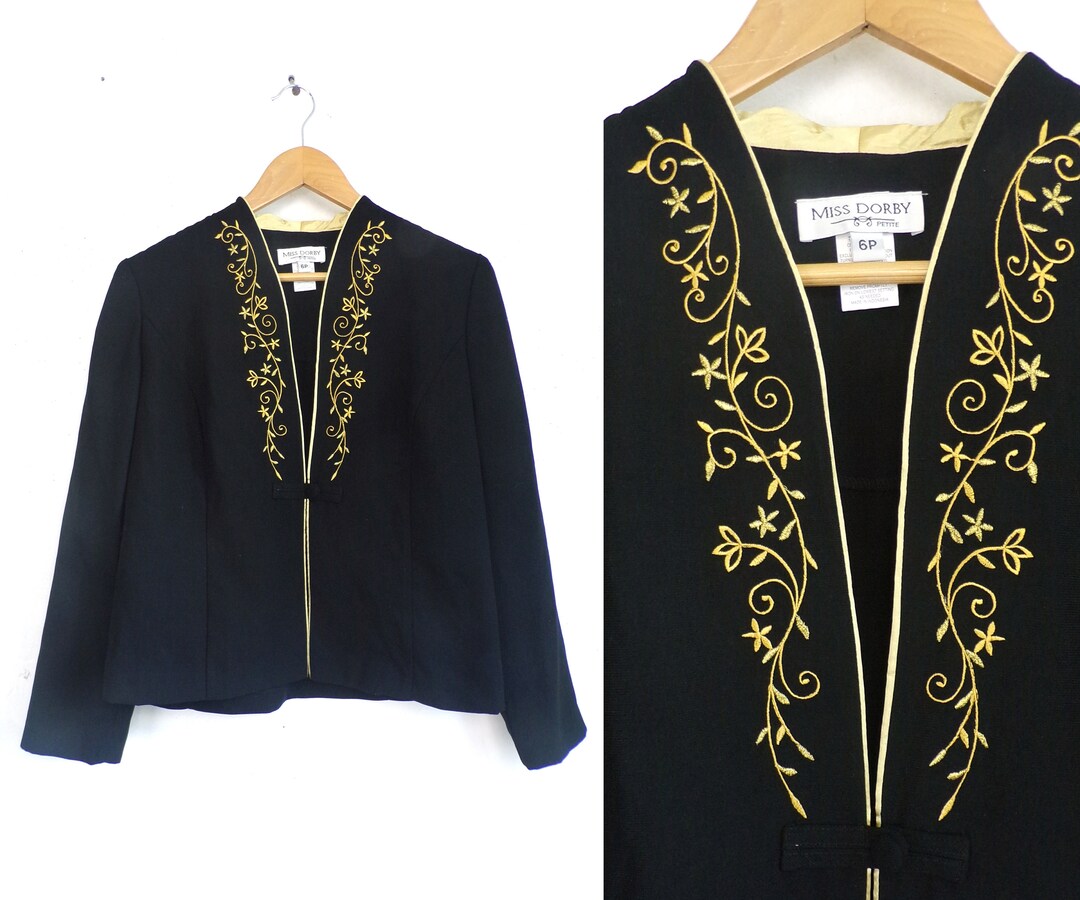 Vintage Embroidered Jacket 90s Metallic Gold Satin Trim - Etsy