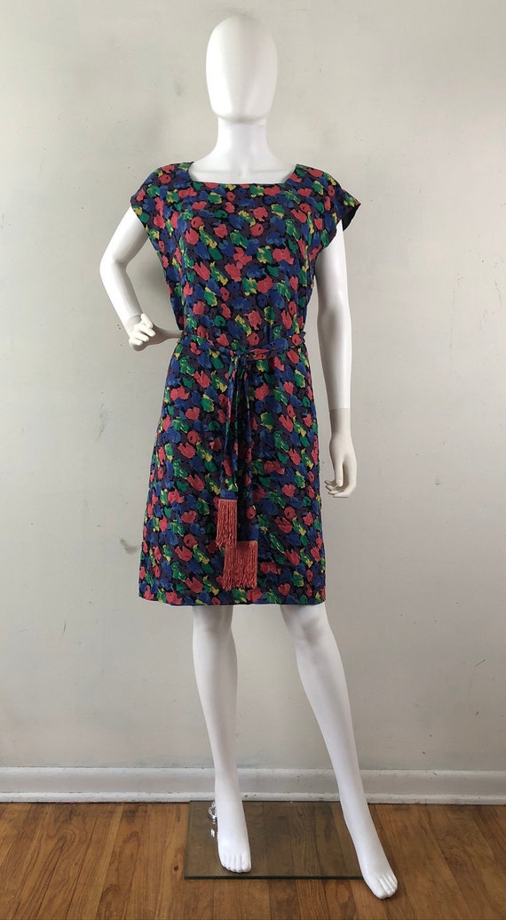 Vintage Floral Belted Dress, 1990s Sleeveless Flo… - image 2