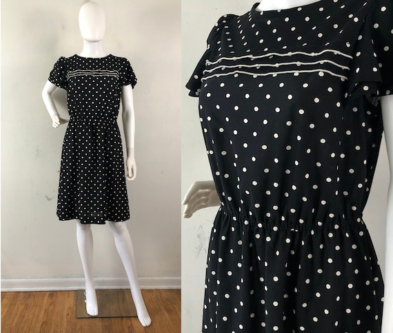 Vintage 1970s Polka Dot Dress, Murray Meinser Blac