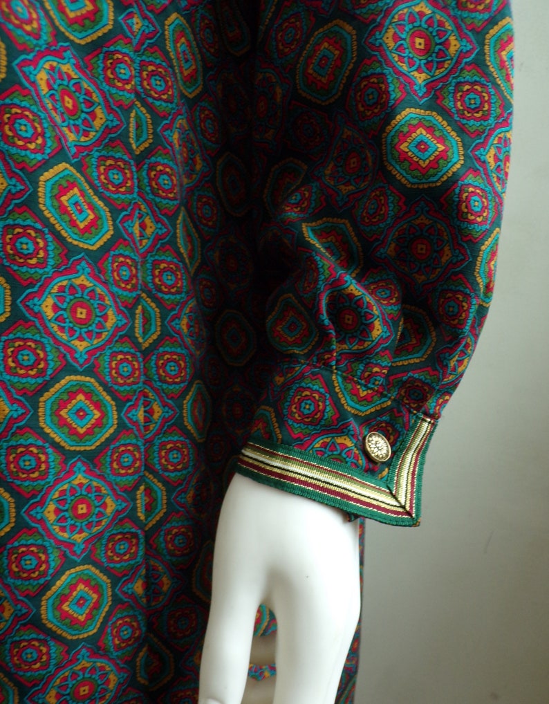 Schraeder Dress Print 80s Shirt Style Dress Vintage Dress 1980s Geometric Print Shift Button Front Shirt Dress Size 14P XL