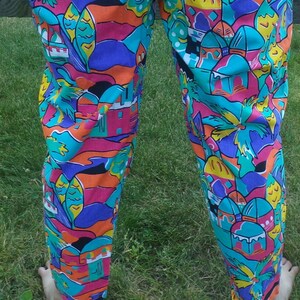 Vintage Tropical Print Pants Colorful Elastic Waist Pants Retro Neon Printed Pants Womens 1990s Medium Pants Size 11 Pants, Summer Pants image 5