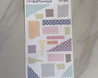 Pastel Polka Dots Torn Papers Planner Stickers