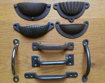 Handcrafted Rustic Cupboard / Drawer Handles - Cast Iron and Chrome - Unique Styles and Shapes