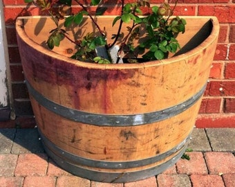 Quarter Wine Barrel Planter - Flat Back Ex Oak Barrel