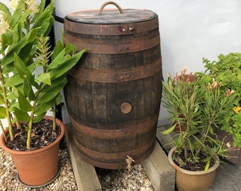 Whiskey Barrel Water Butt - 40 Gallon - With Brass Tap, Lift Off Lid, Rainwater Diverter And Raised Blocks