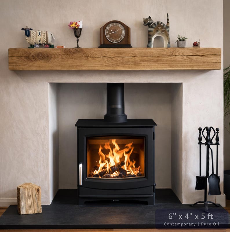 Solid French Oak 3" X 4" Beam Mantle Piece Fire Place Shelf Log Burner *free Postage* Includes Small Pot Of Oil & Concealed Bracke image 6