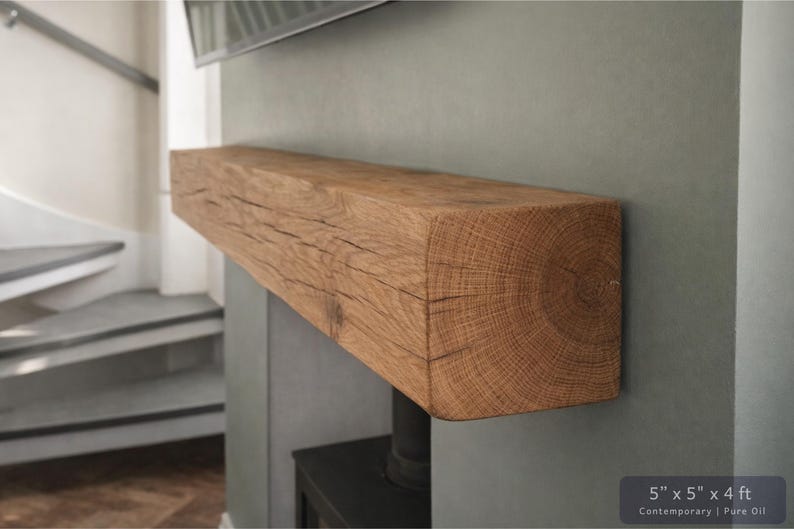 Solid French Oak 3" X 4" Beam Mantle Piece Fire Place Shelf Log Burner *free Postage* Includes Small Pot Of Oil & Concealed Bracke image 5