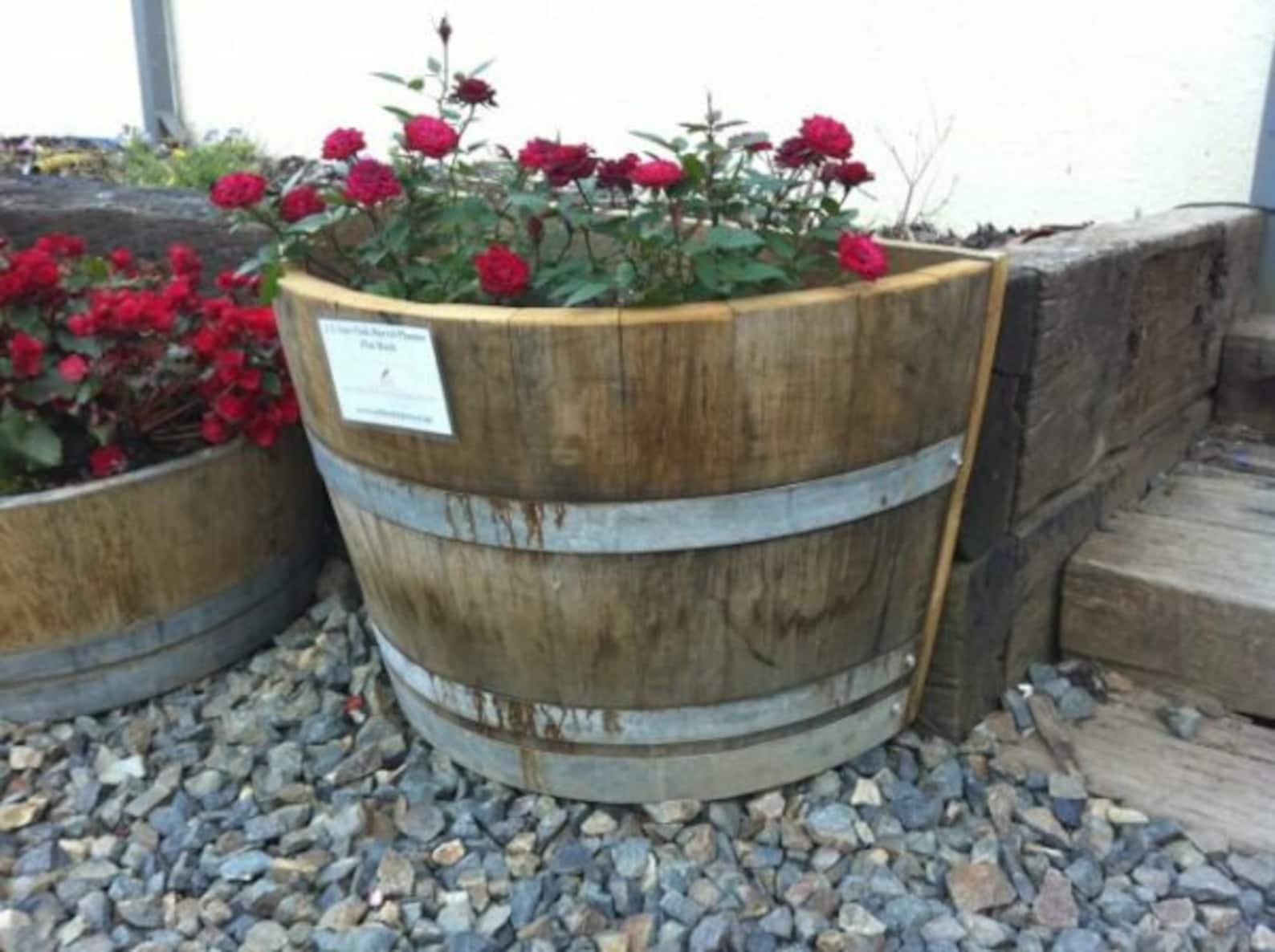 Quarter Wine Barrel Planter Flat Back Ex Oak Barrel Etsy