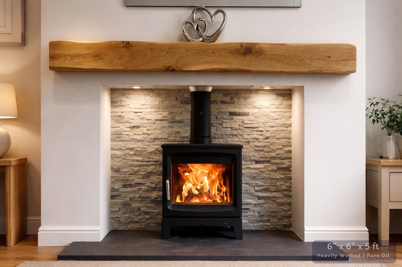 Solid French Oak 3" X 4" Beam Mantle Piece Fire Place Shelf Log Burner *free Postage* Includes Small Pot Of Oil & Concealed Bracke image 1