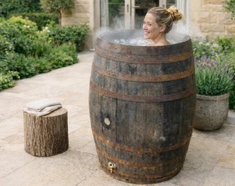 Oak Barrel Ice Bath – Rustic Whiskey/Wine Reclaimed Barrel, Cold Plunge Pool UK