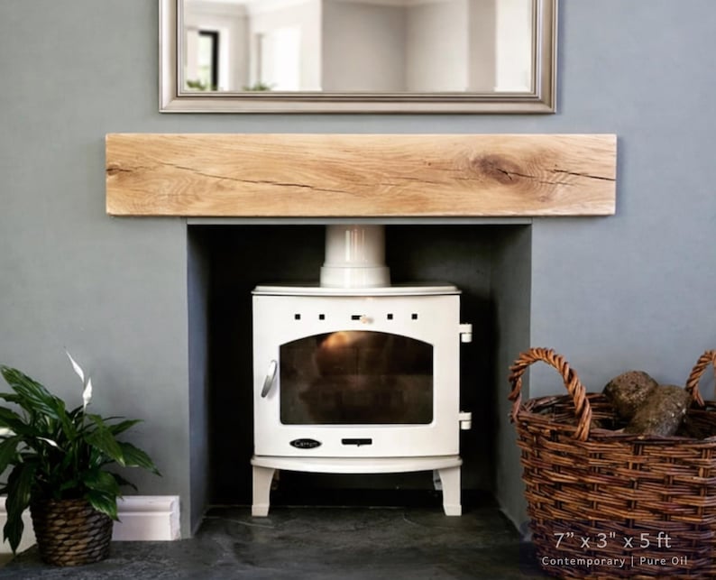 Solid French Oak 3" X 4" Beam Mantle Piece Fire Place Shelf Log Burner *free Postage* Includes Small Pot Of Oil & Concealed Bracke image 13