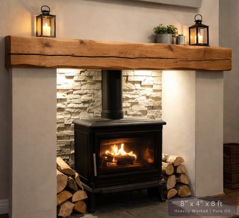 Solid French Oak 3" X 4" Beam Mantle Piece Fire Place Shelf Log Burner *free Postage* Includes Small Pot Of Oil & Concealed Bracke image 16