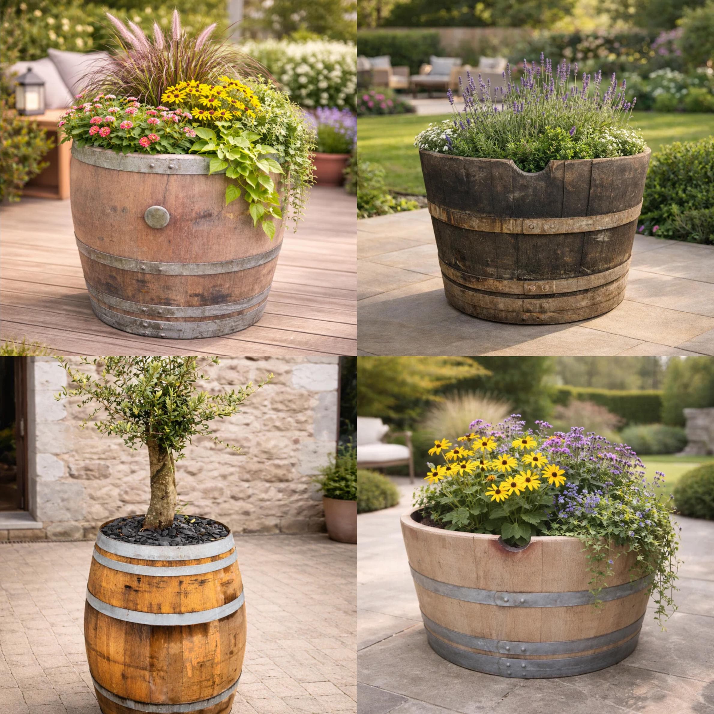 Reclaimed Oak Wine Barrel Planter | Rustic Garden Plant Pot, Outdoor Decor  - Etsy