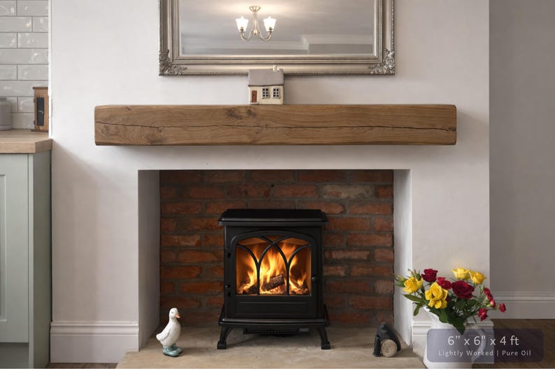 Solid French Oak 3" X 4" Beam Mantle Piece Fire Place Shelf Log Burner *free Postage* Includes Small Pot Of Oil & Concealed Bracke image 8