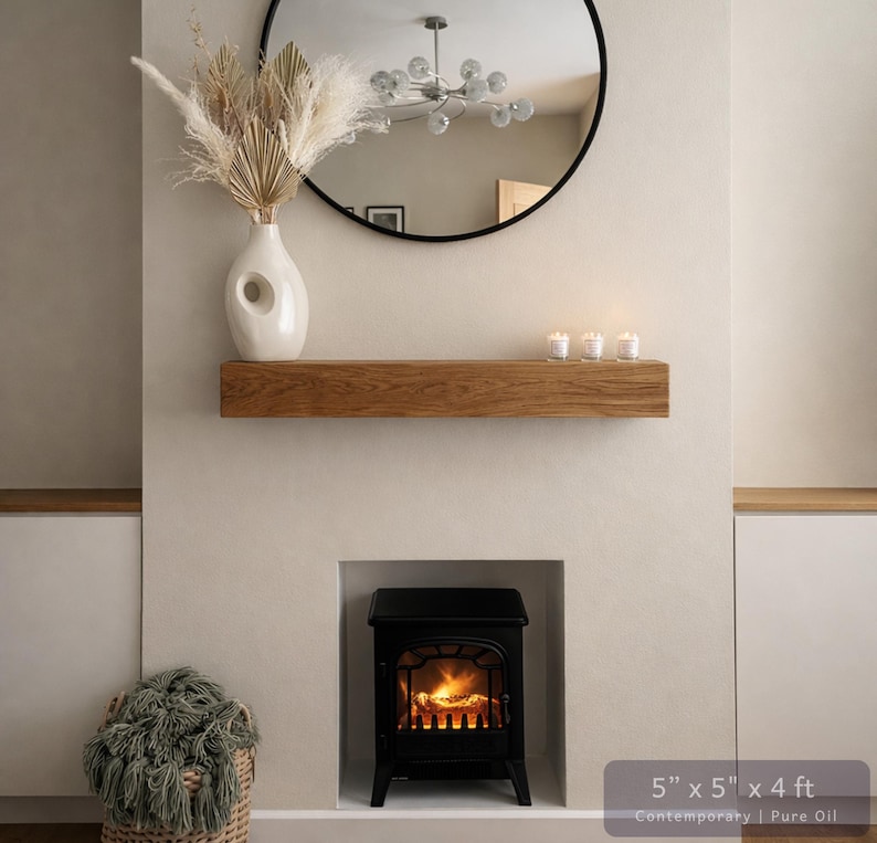 Solid French Oak 3" X 4" Beam Mantle Piece Fire Place Shelf Log Burner *free Postage* Includes Small Pot Of Oil & Concealed Bracke image 4