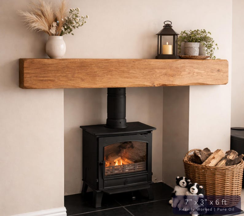 Solid French Oak 3" X 4" Beam Mantle Piece Fire Place Shelf Log Burner *free Postage* Includes Small Pot Of Oil & Concealed Bracke image 14