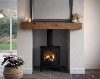 8" X 6" - Oak Beam Mantle Piece / Fireplace - Shelf Log Burner *free Postage* Includes Small Pot Of Oil & Concealed Brackets