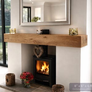 Solid French Oak 3" X 4" Beam Mantle Piece Fire Place Shelf Log Burner *free Postage* Includes Small Pot Of Oil & Concealed Bracke image 17