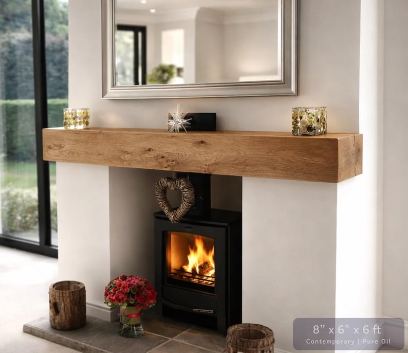 Solid French Oak 3" X 4" Beam Mantle Piece Fire Place Shelf Log Burner *free Postage* Includes Small Pot Of Oil & Concealed Bracke image 17
