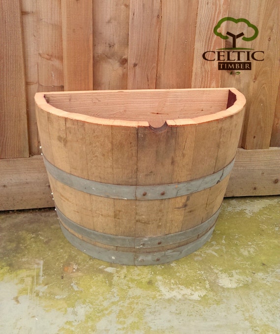 Quarter Wine Barrel Planter Flat Back Ex Oak Barrel Etsy