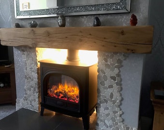 8" X 8" - Oak Beam Mantle Piece / Fireplace - Shelf Log Burner *free Postage* Includes Small Pot Of Oil & Concealed Brackets