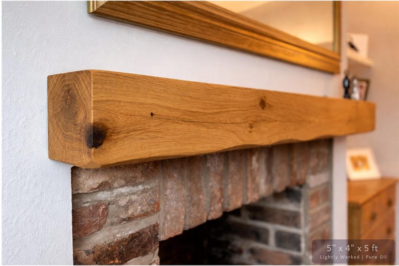 Solid French Oak 3" X 4" Beam Mantle Piece Fire Place Shelf Log Burner *free Postage* Includes Small Pot Of Oil & Concealed Bracke image 3
