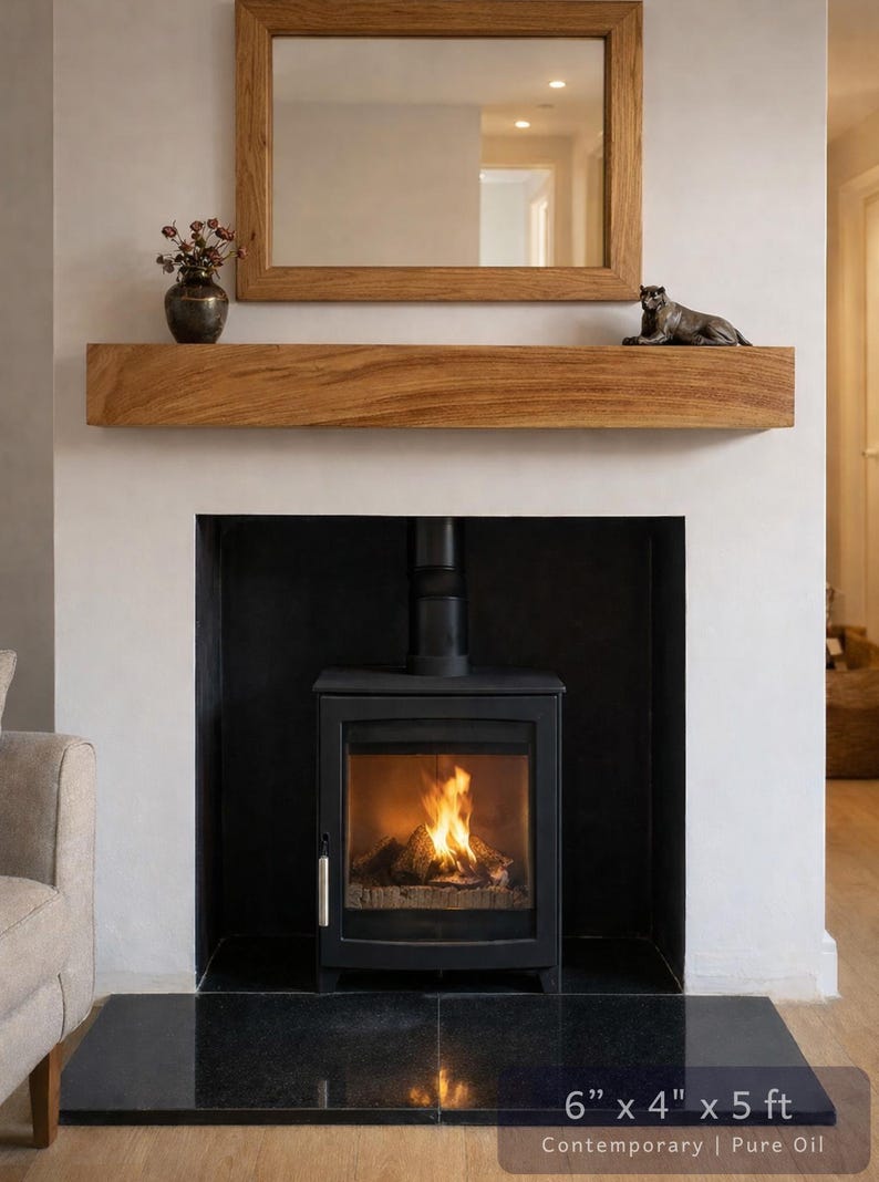 Solid French Oak 3" X 4" Beam Mantle Piece Fire Place Shelf Log Burner *free Postage* Includes Small Pot Of Oil & Concealed Bracke image 7