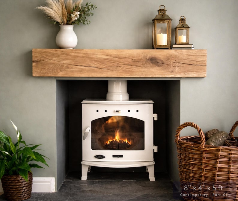 Solid French Oak 3" X 4" Beam Mantle Piece Fire Place Shelf Log Burner *free Postage* Includes Small Pot Of Oil & Concealed Bracke image 15