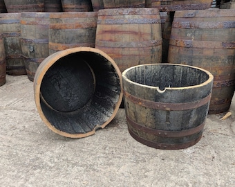 Oak Whiskey Half Barrel Planters *Multiple Size Options* See dimensions in product description