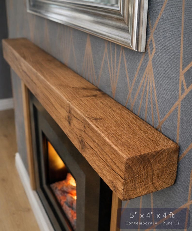 Solid French Oak 3" X 4" Beam Mantle Piece Fire Place Shelf Log Burner *free Postage* Includes Small Pot Of Oil & Concealed Bracke image 2
