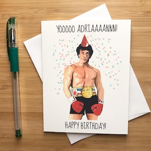Cute Sly Stallone Birthday Card, Cadeau de boxe, films classiques des années 1980, Carte de joyeux anniversaire, Art de film, Cartes de voeux d'anniversaire faites à la main