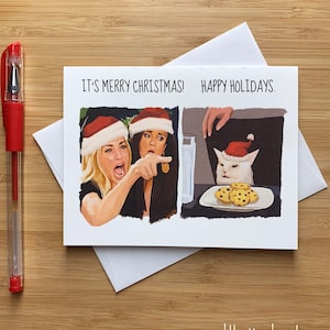Lustige Wütend schreiende Katzendamen-Weihnachtskarte, Internet Meme, Lustiges Katzen-Weihnachtsgeschenk, Frohe Feiertage, Lustige Weihnachtskarten, Lustiges Weihnachten