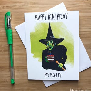 Cute Witch Birthday Card, Kansas, Cute Birthday Card, Vintage and Retro Birthday Greeting Card, Handmade Fun Cards, Birthday Gift Her Him