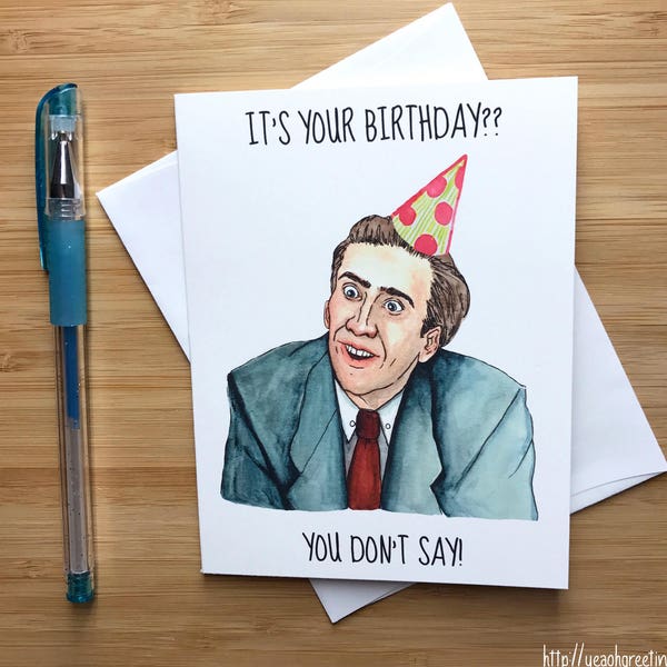Nicolas Cage handgemachte Geburtstagskarte, lustige Nicolas Käfig, Nic Cage Meme, NationalSchatz, Internet Memes, lustige Geburtstagskarte Grüße