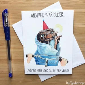 Süße 'Out of this World' Geburtstagskarte, Aliens, Weltraum Astronomie, retro 80er Geschenke, Vintage 1980er Jahre, Süße Aliens Geschenk, Geburtstagskarte Nerd Geschenk