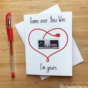 Cadeau de jeu vidéo de Saint-Valentin carte, Gamer, mignon amour carte romantique, je t’aime, joyeux anniversaire, Video Game Nerd, carte pour petit ami